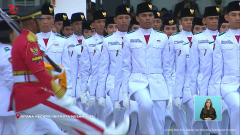 Pasukan Paskibraka saat upacara HUT ke-79 RI Istana Negara IKN, Kalimantan Timur, Sabtu (17/8/2024). Foto: YouTube/Sekretariat Presiden