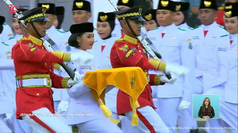 Pasukan Paskibraka saat upacara HUT ke-79 RI Istana Negara IKN, Kalimantan Timur, Sabtu (17/8/2024). Foto: YouTube/Sekretariat Presiden