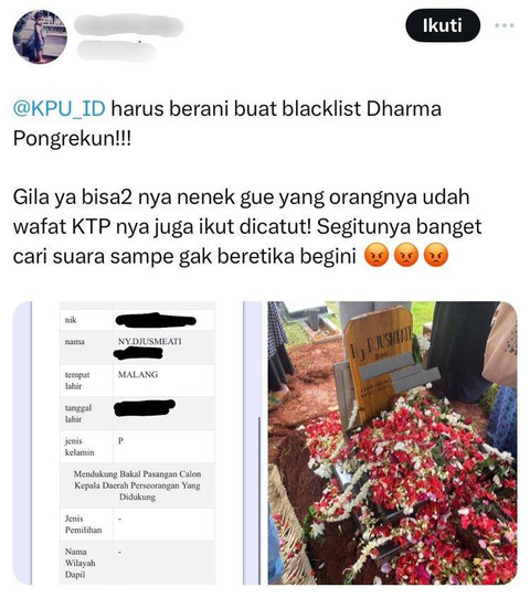 Seorang warga asal Jakarta Selatan, VZ, menceritakan NIK neneknya yang sudah meninggal dicatut, dikutip Sabtu (17/8/2024). Foto: Dok. Istimewa