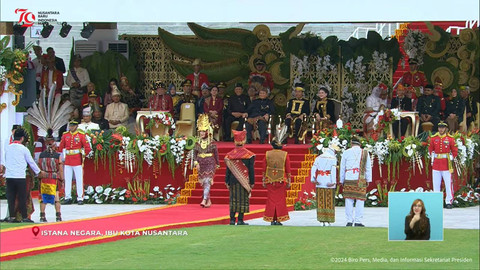 Istri Ketua DPD RI Lanyalla Mahmud Mattalitti, Enny La Nyalla menjadi pemenang busana terbaik HUT ke-79 RI di Istana Negara IKN, Kalimantan Timur, Sabtu (17/8/2024). Foto: YouTube/Sekretariat Presiden