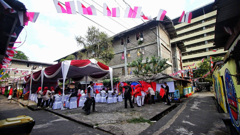 Kegiatan peresmian kampung sanitasi hasil kerja sama dengan pemerintah Australia yang digelar di area Rusun Palembang, Minggu (18/8) Foto: ary priyanto/urban id