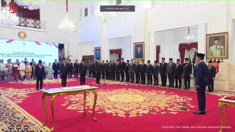 Suasana di Istana Negara, Jakarta saat reshuffle, Senin (19/8/2024). Foto: YouTube/Sekretariat Presiden