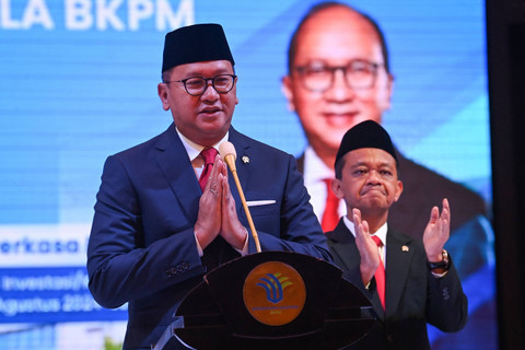 Menteri Investasi/Kepala BKPM Rosan Roeslani menyampaikan sambutan usai serah terima jabatan (Sertijab) di Kantor Kementerian Investasi/BKPM, Jakarta, Senin (19/8/2024). Foto: Aditya Pradana Putra/ANTARA FOTO