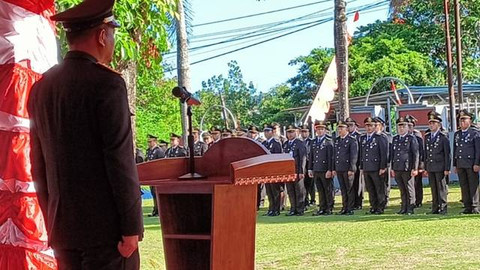 Suasana upacara dalam rangka Hari Ulang Tahun (HUT) ke-79 Pengayoman yang digelar Kanwil Kemenkumham Sulawesi Utara.