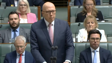 Pemimpin Oposisi Australia Peter Dutton berpidato saat rapat parlemen di Australia, Selasa (20/8/2024). Foto: Dok. Istimewa