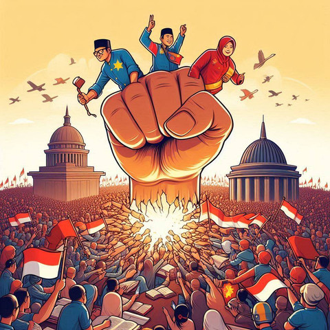 Menjaga marwah demograsi. Ilustrasi dibuat menggunakan Bing Image Creator. Tidak ada atribusi hak cipta yang diperlukan.