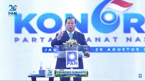 Presiden terpilih, Prabowo Subianto memberi sambutan pada penutupan Kongres PAN di Grand Ballroom Kempinski, Jakarta Pusat, Sabtu (24/8). Foto: youtube/pantv