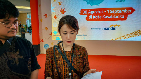 Senior Director Office Jakarta Office JNTO, Yoshiko Iwamoto saat pembukaan Japan Travel Fair 2024 di Mal Kota Kasablanka, Jakarta pada Jumat (30/8). Foto: Gitario Vista Inasis/kumparan