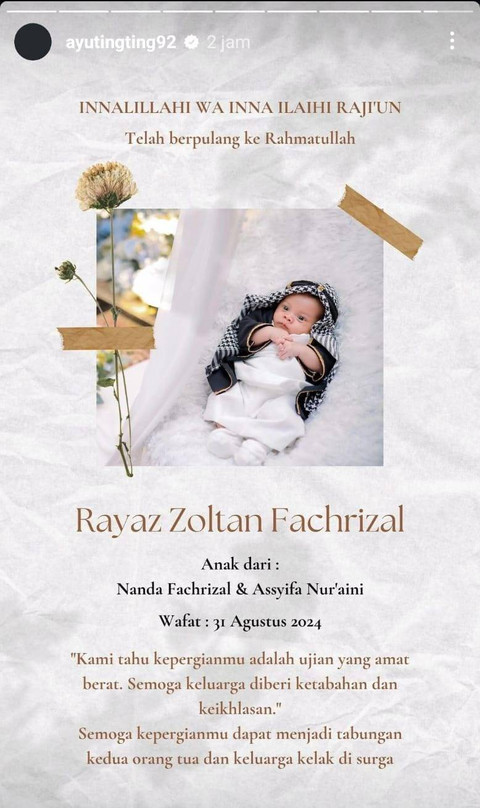 Tangkapan layar Instagram Stories Ayu Ting Ting.