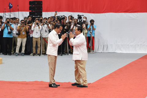 Jokowi dan Prabowo di Rapimnas Gerindra, Indonesia Arena, Sabtu (31/8) Foto: Dok: Istimewa 