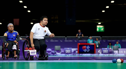 Tim Boccia RI Muhammad Bintang Herlangga saat tampil di Olimpiade Paralimpik di Paris. Foto: Jeremy Lee/Reuters
