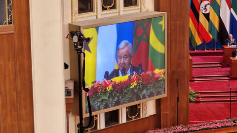 Sekjen PBB Antonio Guterres saat memberikan pernyataan di pembukaan Forum Kerja Sama China-Afrika (FOCCA). Foto: Nadia Jovita Injilia Riso/kumparan