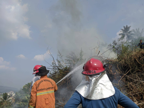 Kebakaran lahan di Jalan KH Agus Salim, Gang Kapten Abdul Haq, Kaliawi, Tanjung Karang Pusat, Kota Bandar Lampung. | Foto: Dok Damkar Kota Bandar Lampung