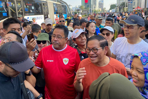 Bacagub dan Bacawagub Jakarta Pramono Anung dan Rano Karno datang ke CFD Jakarta, Minggu (8/9/2024). Foto: Abid Raihan/kumparan