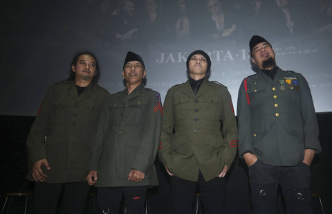 Kelompok musik Dewa 19 saat konferensi pers jelang konser "Dewa 19 Featuring All Star 2.0" Di FX Sudirman, Senayan, Jakarta, Selasa, (10/9/2024). Foto: Agus Apriyanto