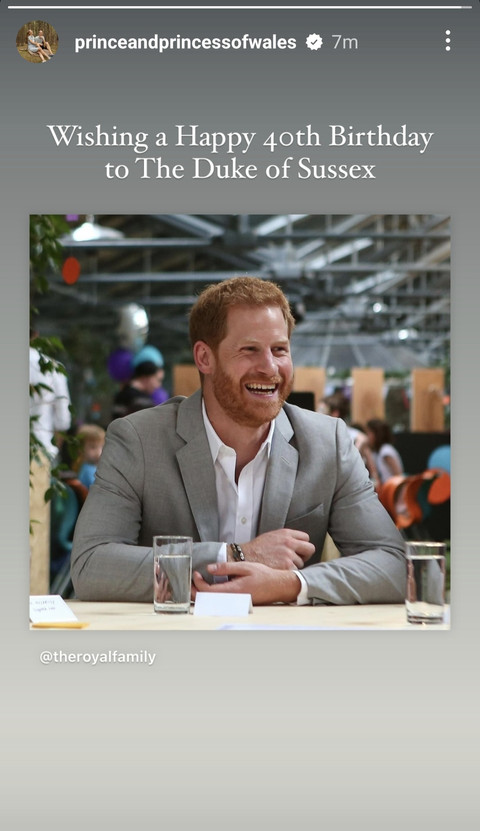 Ucapan ultah dari Pangeran William dan Kate Middleton buat Pangeran Harry. Foto: Instagram @princeandprincessofwales