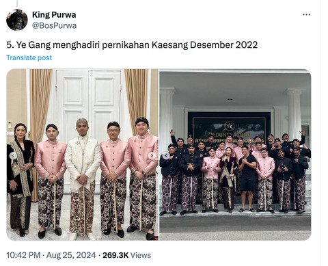 Ye Gang atau Gang Ye hadir di pernikahan Kaesang Foto: Twitter