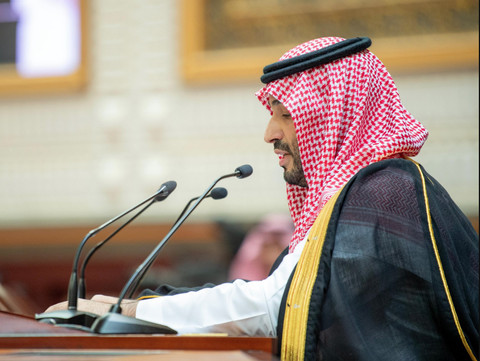 Pangeran MBS berpidato di depan Dewan Syura Arab Saudi di Riyadh, 18 September 2024. Foto: X/@makkahregion