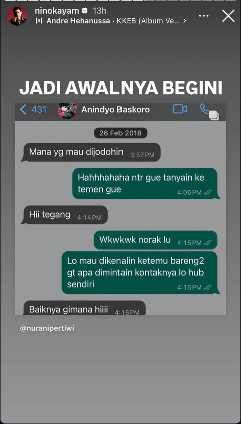 Nino RAN sempat ingin dijodohkan dengan Dhabitannisa. Foto: Instagram @ninokayam. 