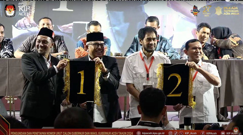 Pengundian nomor urut pilgub Aceh 2024, Senin (23/9/2024). Foto: Youtube/KPU Aceh