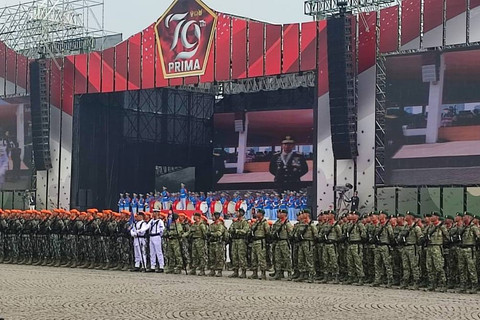 Suasana gladi bersih HUT TNI ke-79 di Monas, Jakarta Pusat, Kamis (3/10/2024). Foto: Rachmadi Rasyad/kumparan