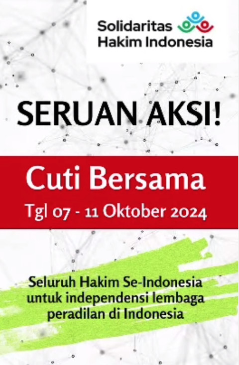 Solidaritas Hakim Indonesia aksi cuti bersama 7-11 Oktober 2024, protes tak naik gaji sejak 12 tahun lalu. Foto: Instagram/@solidaritas_hakim_indonesia