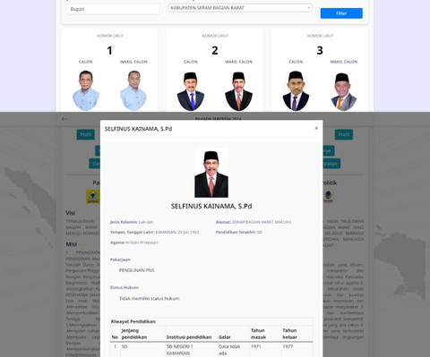 Tangkapan layar situs infopemilu.kpu.go.id, ada calon lulusan SD. Foto: Dok. Istimewa