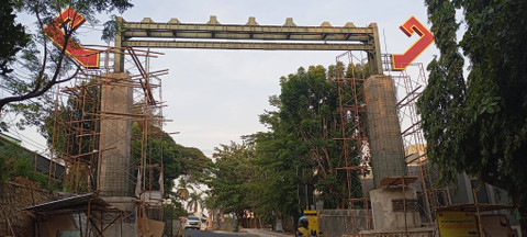 Pembangunan gapura Chinatown teluk betung bandar lampung | foto: Eva nurdiah/Lampung Geh