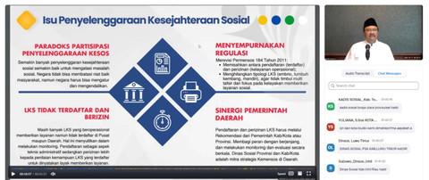 Mensos  Saifullah Yusuf menggelar rembukan nasional lewat zoom meeting yang diikuti 832 peserta se-Indonesia ini terkait isu terkini. Foto: Dok. Kemensos