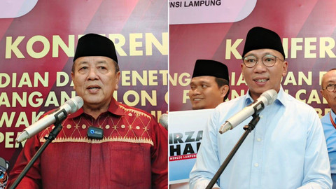 Calon gubernur Lampung, nomor urut 01 Arinal Djuaidi dan calon nomor urut 02 Rahmat Mirzani Djausal | Foto : Eka Febriani / Lampung Geh
