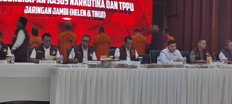 Konferensi Pers kasus kartel narkoba jaringan Jambi di Mabes Polri pada Rabu (16/10/2024). Foto: Rachmadi Rasyad/kumparan