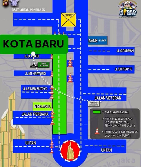 Penutupan sebagian Jalan Ahmad Yani Pontianak selama Jepin Massal. Foto: Dok. Instagram @satlantas_pontianak