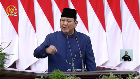 Presiden Prabowo Subianto berpidato usai dilantik menjadi presiden periode 2024-2029 di Gedung Nusantara, kompleks Parlemen, Senayan, Jakarta, Minggu (20/10/2024). Foto: Youtube/ MPRGOID