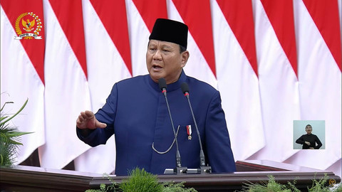 Presiden Prabowo Subianto berpidato usai dilantik menjadi presiden periode 2024-2029 di Gedung Nusantara, kompleks Parlemen, Senayan, Jakarta, Minggu (20/10/2024). Foto: Youtube/ MPRGOID