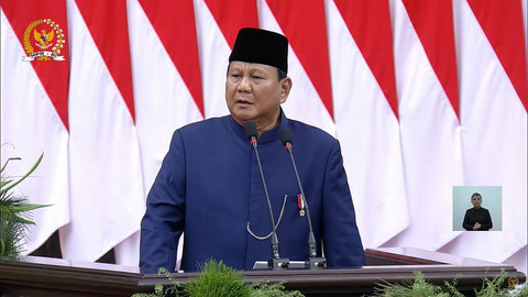 Presiden Prabowo Subianto berpidato usai dilantik menjadi presiden periode 2024-2029 di Gedung Nusantara, kompleks Parlemen, Senayan, Jakarta, Minggu (20/10/2024). Foto: Youtube/ MPRGOID