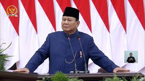 Presiden Prabowo Subianto berpidato usai dilantik menjadi presiden periode 2024-2029 di Gedung Nusantara, kompleks Parlemen, Senayan, Jakarta, Minggu (20/10/2024). Foto: Youtube/ MPRGOID