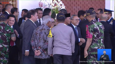 Menteri Kabinet Indonesia Maju di Base Ops Lanud Halim Perdanakusuma, Jakarta, Minggu (20/10/2024). Foto: YouTube/Sekretariat Presiden