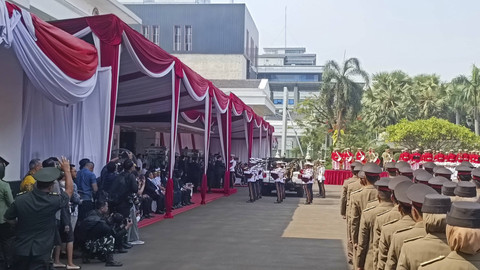 Upacara Penerima dan Penyerahan memorandum Menteri Pertahanan Sjafrie Sjamsoeddin di Kemhan, Jakpus, Selasa (22/10/2024). Foto: Thomas Bosco/kumparan