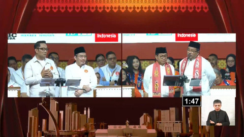 Paslon nomor urut 01 Ridwan Kamil-Suswono dan Paslon nomor urut 03 Pramono Anung-Rano Karno saat Debat Kedua Pilgub Jakarta di City Beach International Stadium (BCIS) Ancol, Jakarta, Minggu (27/10/2024). Foto: YouTube/ KPU PROVINSI DKI JAKARTA
