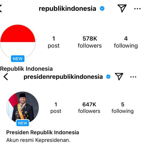 Kolase foto Instagram Republik Indonesia dan Presiden Republik Indonesia. Foto: Instagram/ @republikindonesia @presidenrepublikindonesia