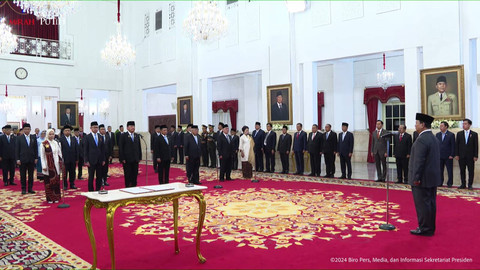 Presiden Prabowo Subianto melantik Anggota KPU, Wakil Ketua dan Anggota DEN, Keanggotaan Kompolnas dan Kepala OIKN di Istana Negara, Jakarta, Selasa (5/11/2024).   Foto: YouTube/Sekretariat Presiden