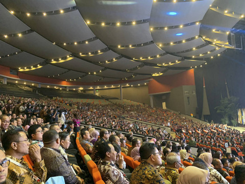 Suasana acara Rakornas Pemerintah Pusat dan Daerah 2024 di SICC Bogor, Kamis (7/11/2024). Foto: Luthfi Humam/kumparan