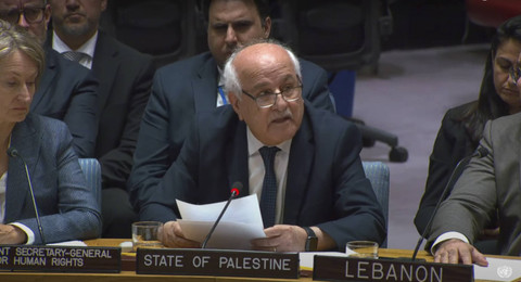 Utusan Palestina untuk PBB, Riyad Mansour, dalam pertemuan Dewan Keamanan PBB di New York pada Selasa (12/11/2024). Foto: YouTube/ United Nations
