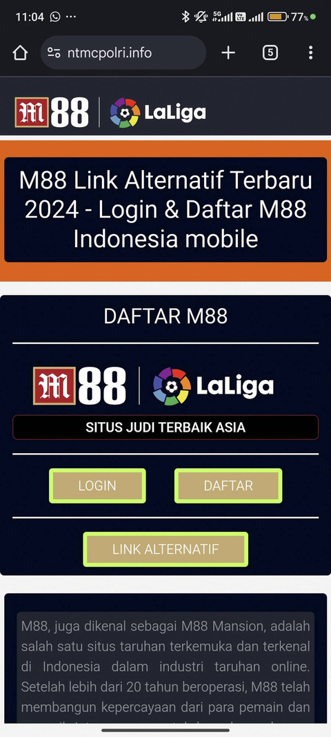Tangkapan layar situs NTMC Polri diduga diretas situs judol. Foto: Dok. Istimewa