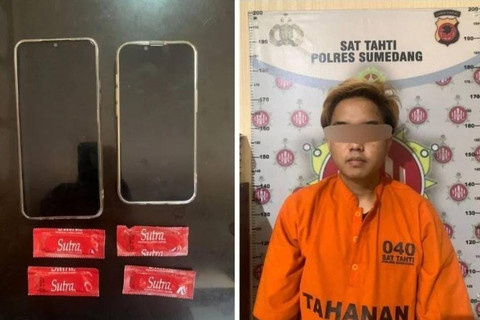 BCR (20 tahun), tersangka mucikari prostitusi online di Jatinangor, Kabupaten Sumedang. Foto: Polres Sumedang
