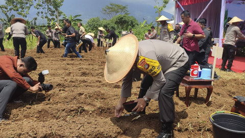 Kapolda Metro Jaya, Irjen Karyoto, saat menanam jagung dalam rangka mendukung program ketahanan pangan. Foto: Rachmadi Rasyad/kumparan