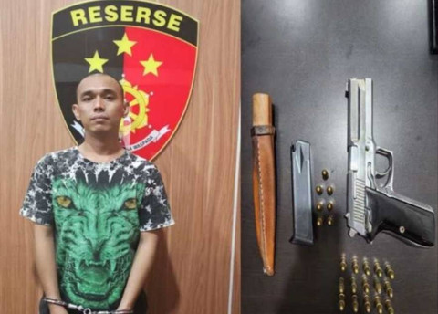 Tampang pelaku penembakan dan senjata yang digunakan. Foto : Dok Polres Muba