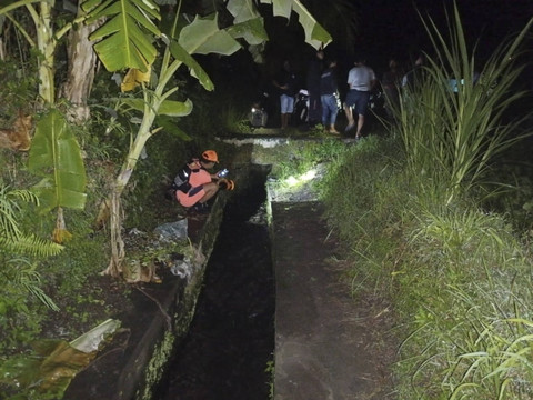 Pencarian bocah 3,5 tahun terjatuh ke saluran irigasi di Kabupaten Karangasem, Bali. Foto: Dok. Basarnas Bali
