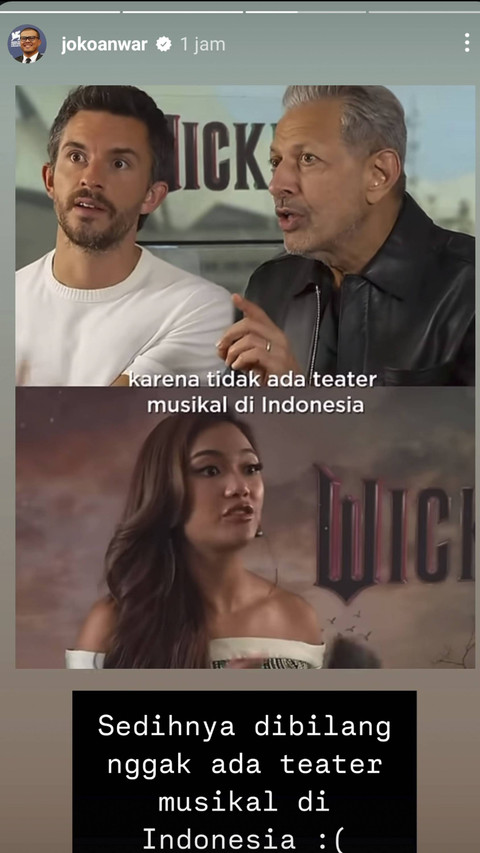 Joko Anwar kritik Marion Jola yang sebut Indonesia tak punya teater musikal. Foto: Instagram/ @jokoanwar