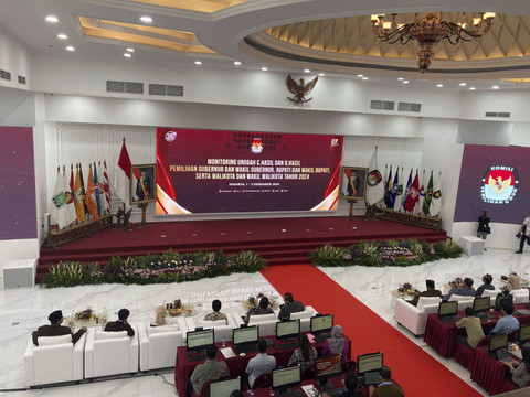 Pimpinan Komisi II DPR RI ikut memantau Sirekap Pilkada 2024 bersama KPU RI, di Kantor KPU RI, Jakarta Pusat, Senin (2/12/2024). Foto: Alya Zahra/Kumparan